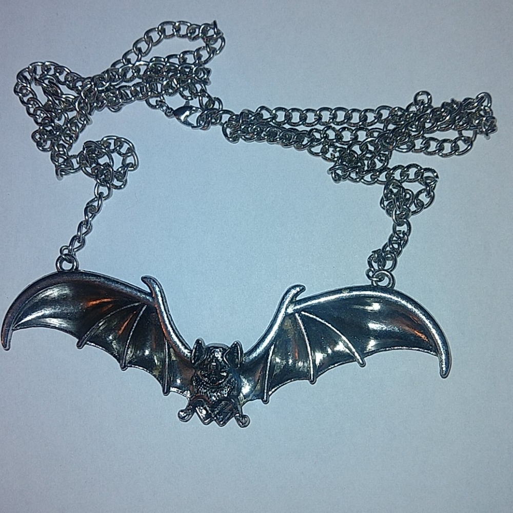 Pewter silver plated vampire bat necklace